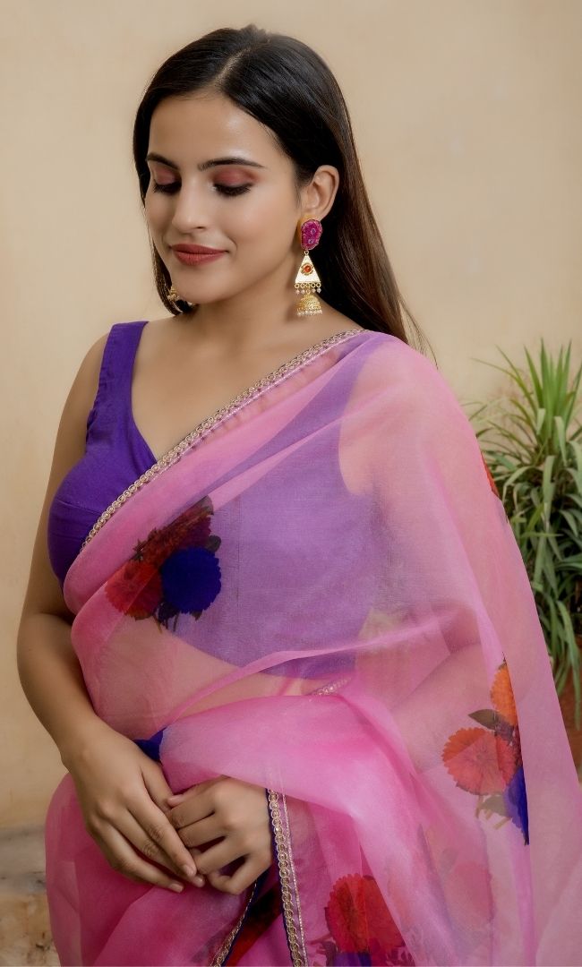 FUCHSIA PINK ORGANZA SAREE