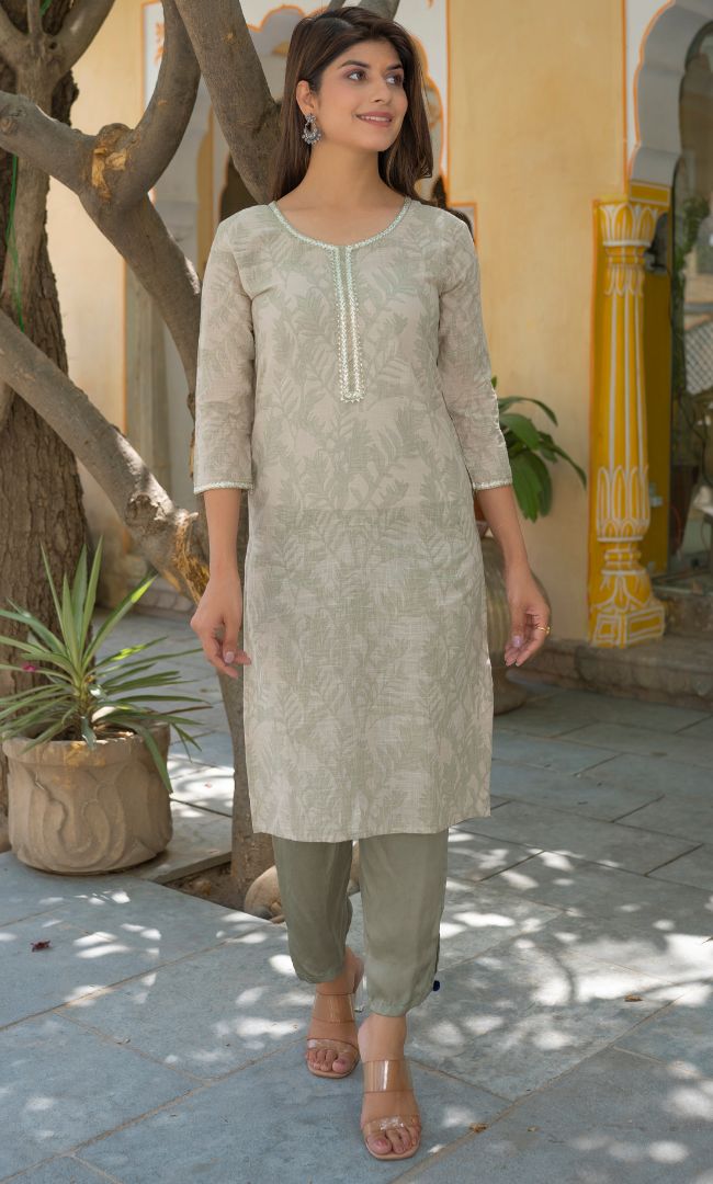 PASTEL GREEN PRINTED KURTI