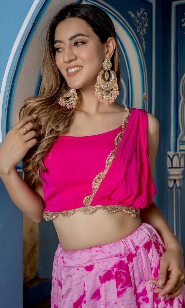 TYE-DYE PINK UMBRELLA SKIRT WITH CROP TOP SET