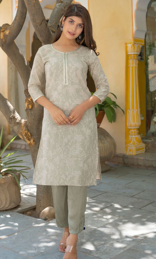 PASTEL GREEN PRINTED KURTI