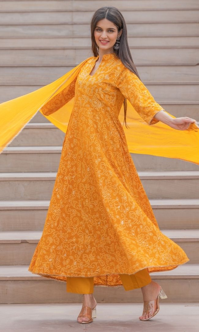 HALDI BANDHANI ANARKALI SET