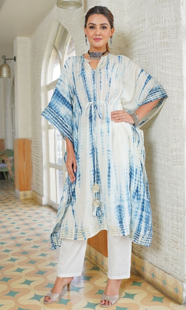 BLUISH BLOOM  SILK SHIBORI KAFTAN & PANT SET