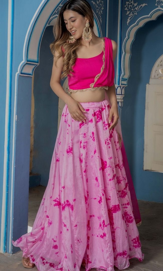 TYE-DYE PINK UMBRELLA SKIRT WITH CROP TOP SET