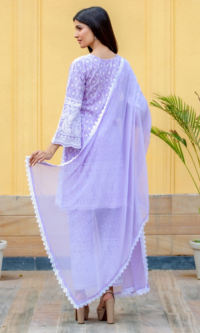 LILAC CHIKANKARI KURTA