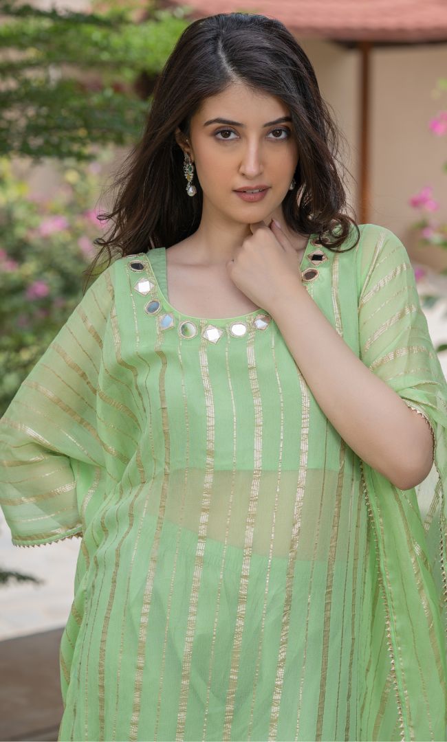 GRASSY GREEN HANDWORK KAFTAN SET