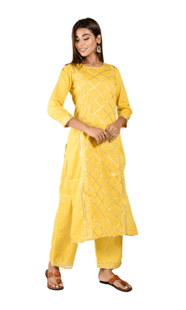 Yellow Gota Work Kurta Set