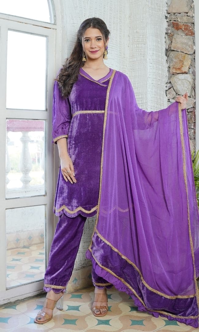 PURPLE BLUSH KURTA PANT WITH DUPATTA SET