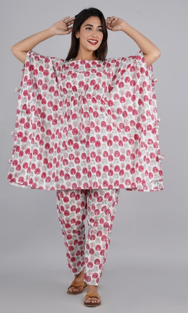 PINK BUD KAFTAN TOP WITH PANT SET