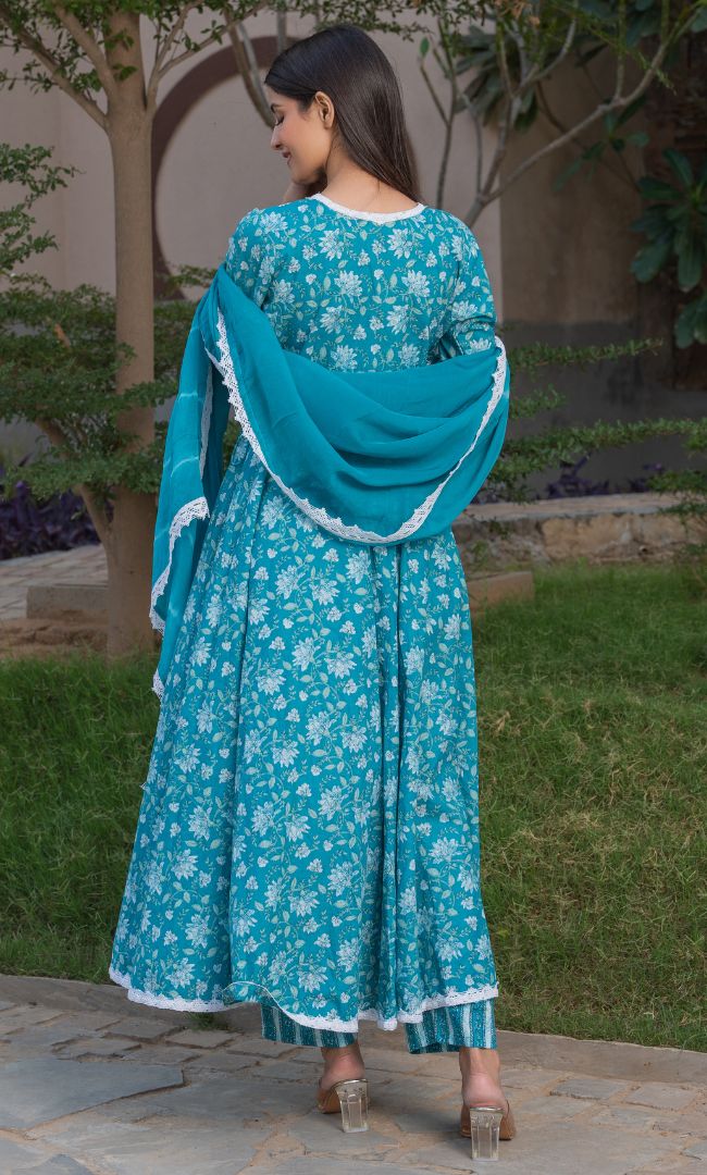 SEA GREEN FLORAL ANGRAKHA SET