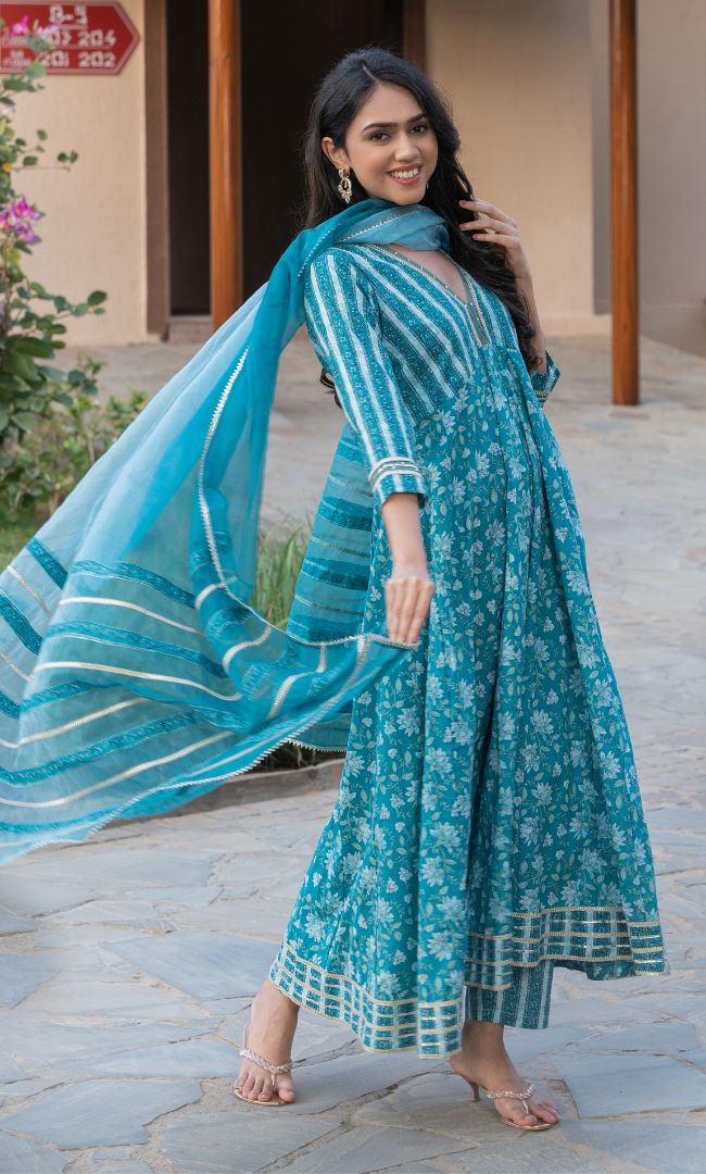 OCEAN  PRINTED ANARKALI SET
