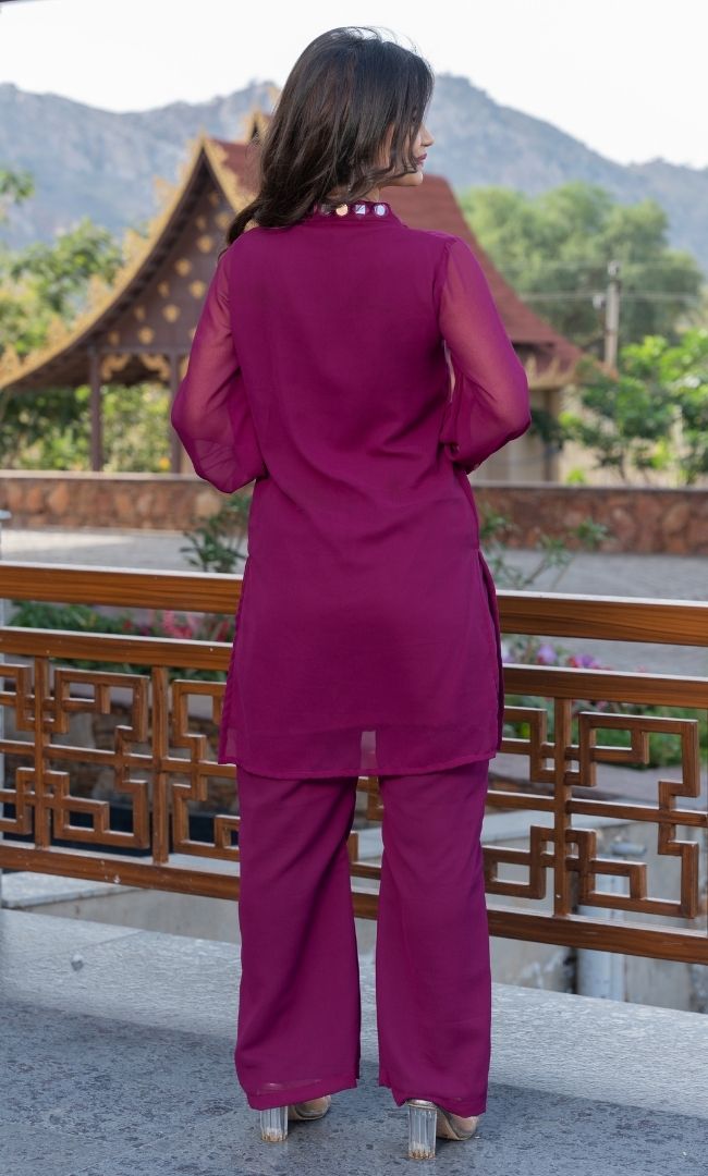 WINE MIRROR WORK KURTA SET