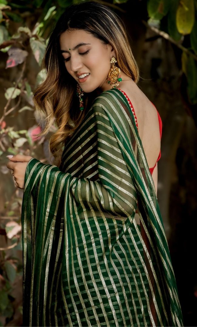 BOTTLE GREEN VISCOS SAREE