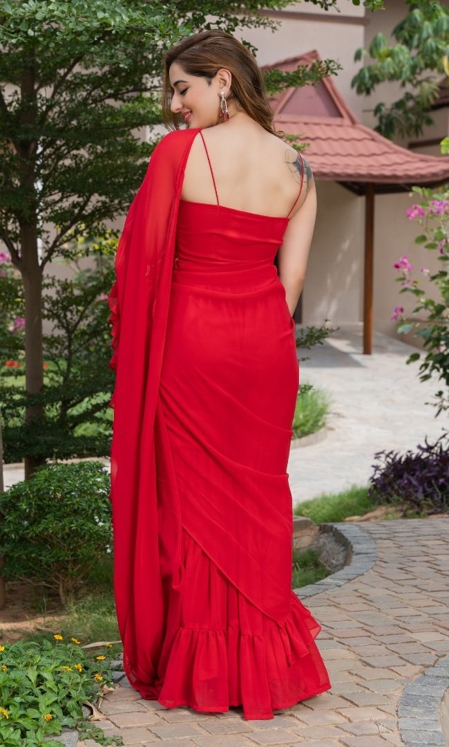 ROYAL RED RUFFLE SHARARA SAREE