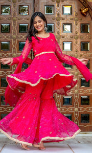 PINK CHUNARI KURTA SHARARA SET