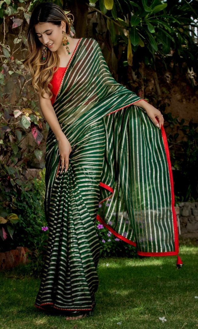 BOTTLE GREEN VISCOS SAREE