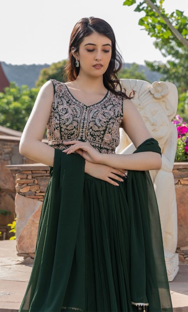 Green Handwork Lehenga Set