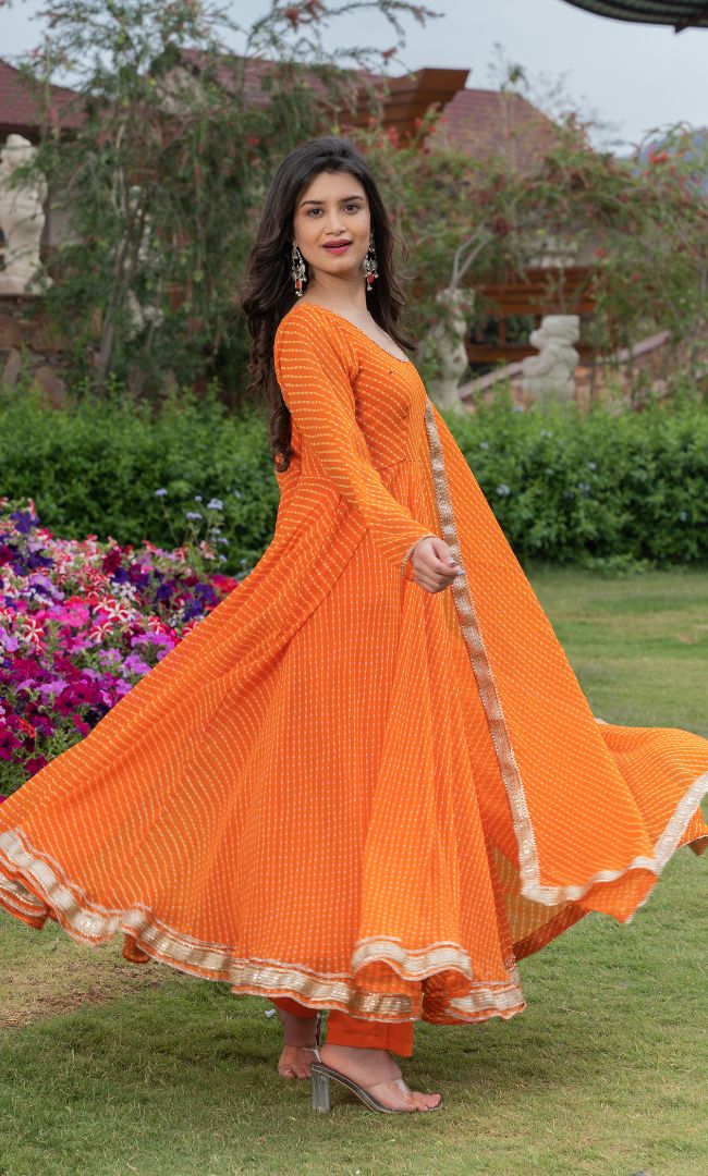 ORANGE BANDHANI ANARKALI SET