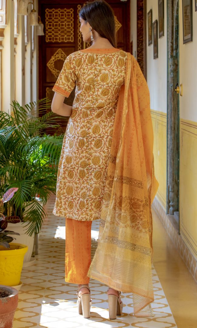 BEIGE BLOSSOM PRINTED KURTA SET
