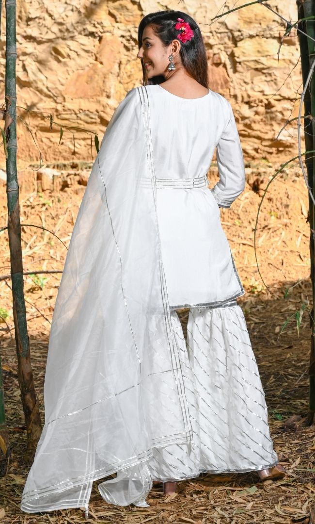 PEARL WHITE KURTA WITH SHARARA SET