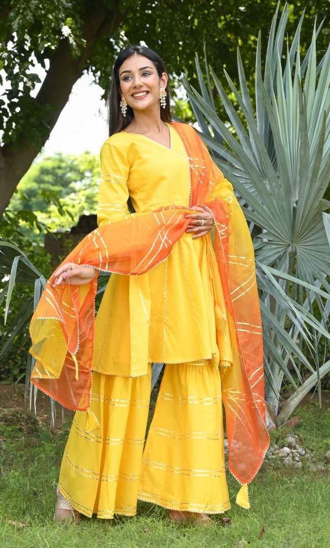 YELLOW AESTHETIC GOTA SHARARA SET