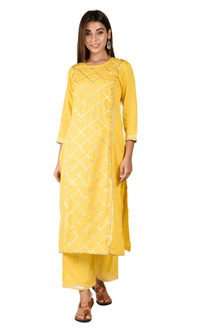 Yellow Gota Work Kurta Set