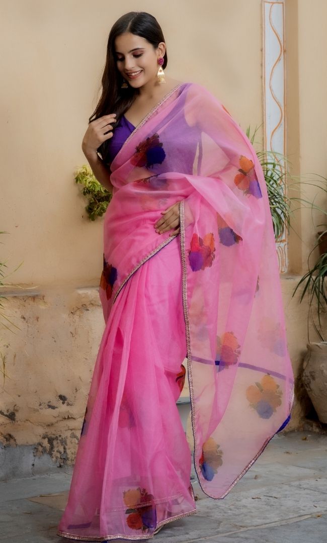 FUCHSIA PINK ORGANZA SAREE
