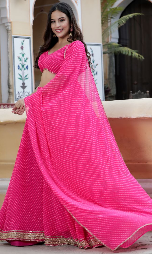 RANI PINK TRADITIONAL UMBRELLA LEHENGA BLOUSE WITH DUPATTA SET