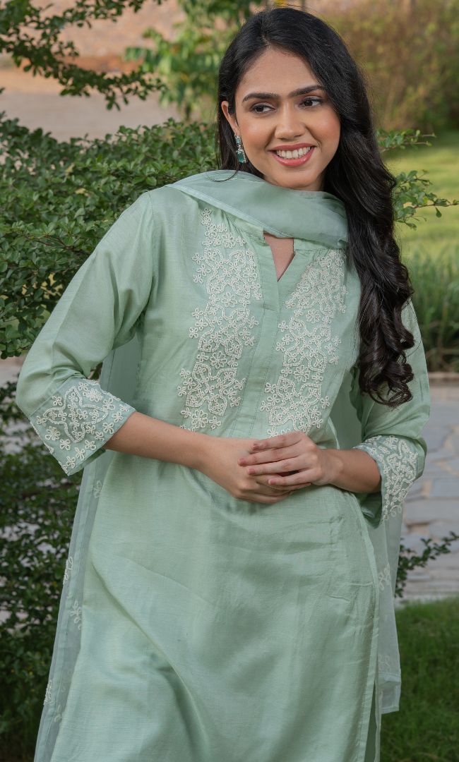 ELAICHI GREEN HANDWORK KURTA SET