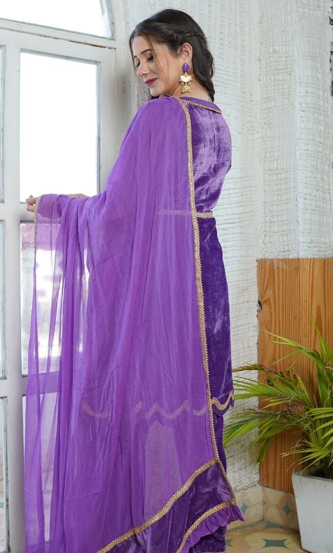 PURPLE BLUSH KURTA PANT WITH DUPATTA SET