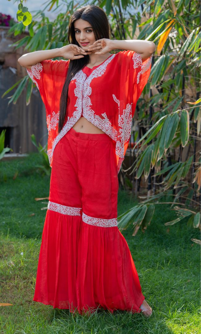 BLOOD RED HANDWORK SHARARA SET