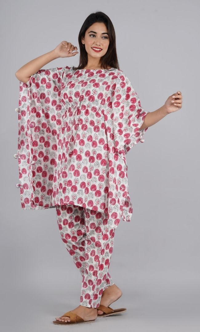 PINK BUD KAFTAN TOP WITH PANT SET