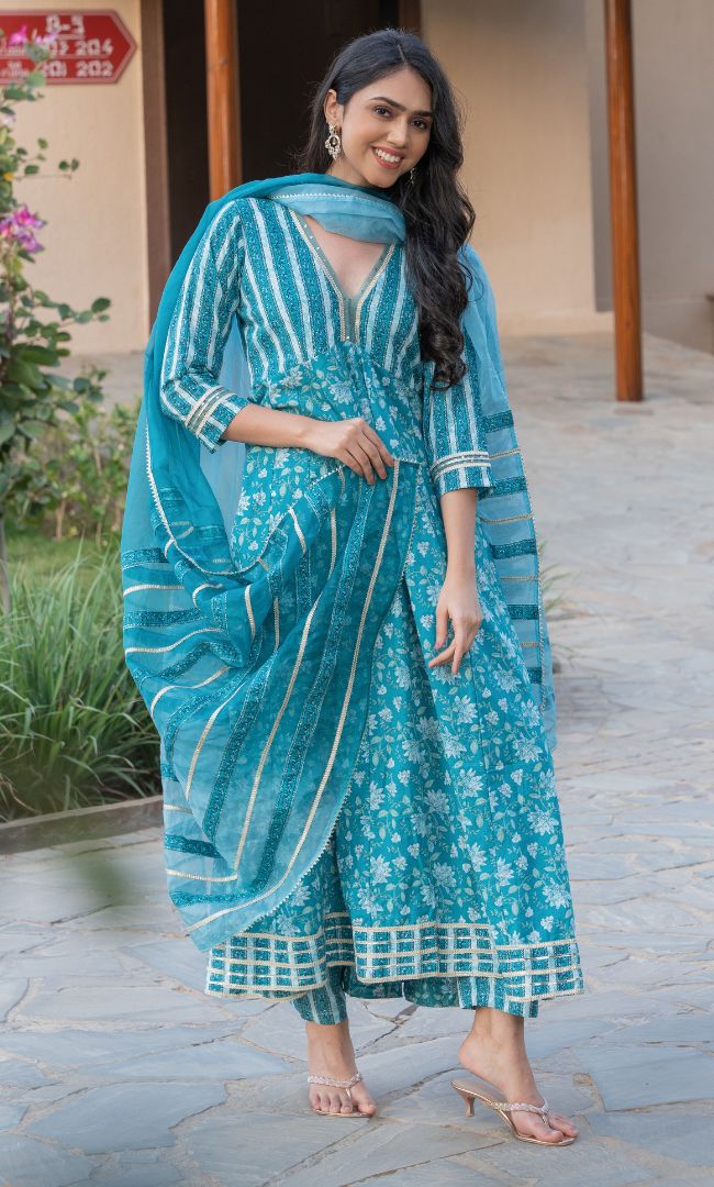 OCEAN  PRINTED ANARKALI SET