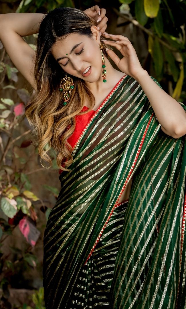 BOTTLE GREEN VISCOS SAREE