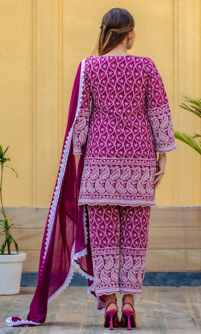BURGUNDY CHIKANKARI KURTA