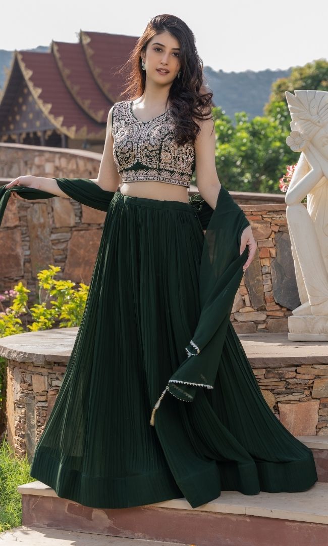 Green Handwork Lehenga Set