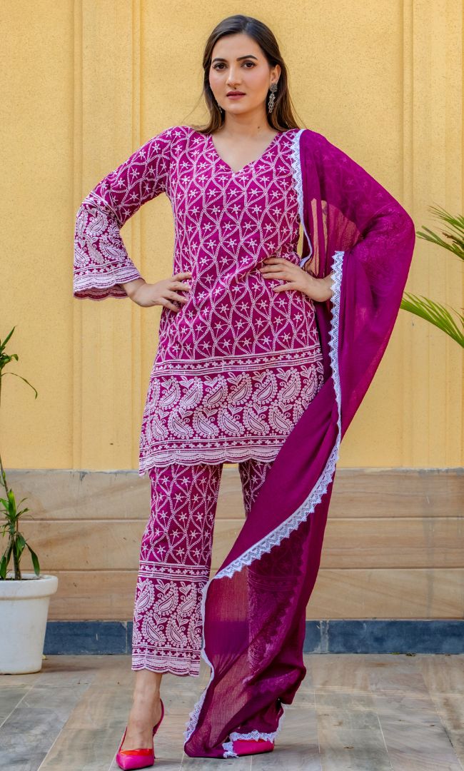 BURGUNDY CHIKANKARI KURTA