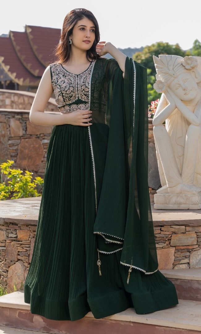 Green Handwork Lehenga Set