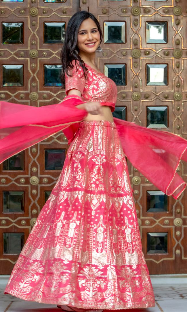 NEON PINK ZARDOZI LEHENGA SET