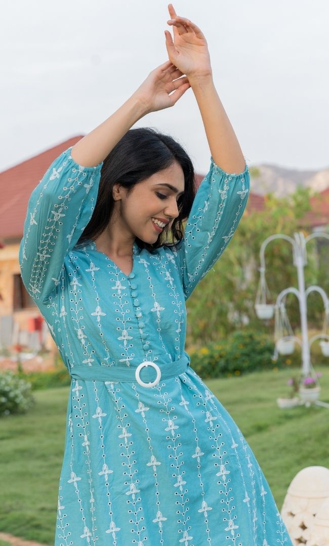 SEA GREEN CUT WORK DRESS