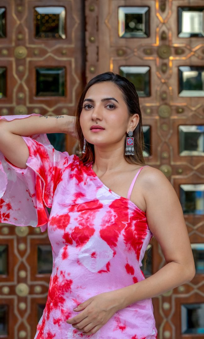 PINK SHIBORI ASYMMETRICAL CO-ORD SET