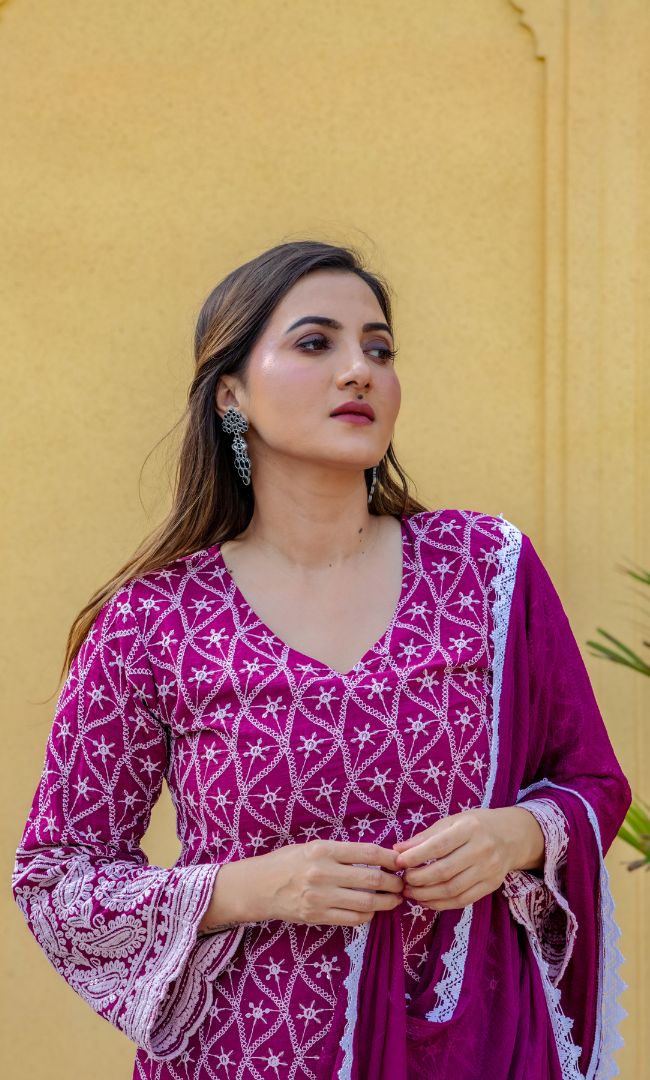 BURGUNDY CHIKANKARI KURTA
