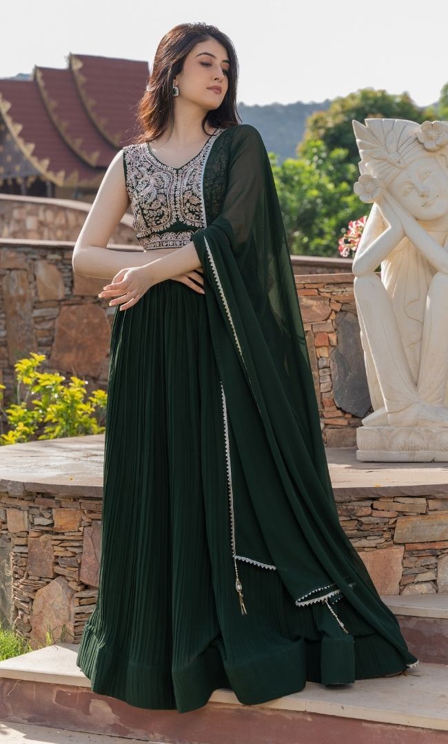 Green Handwork Lehenga Set