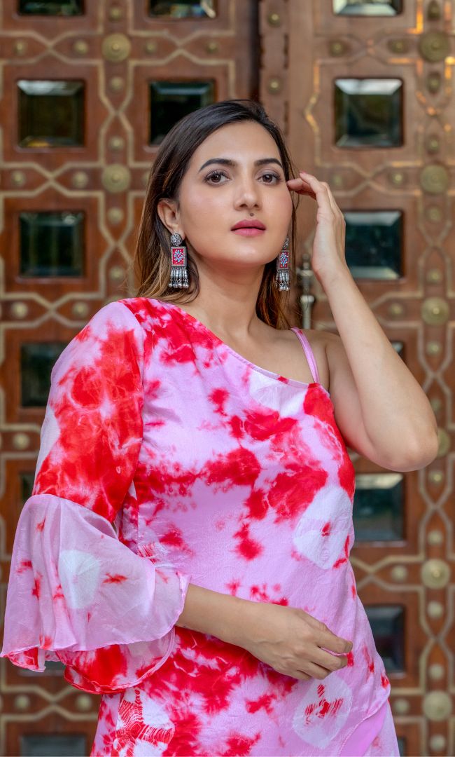 PINK SHIBORI ASYMMETRICAL CO-ORD SET