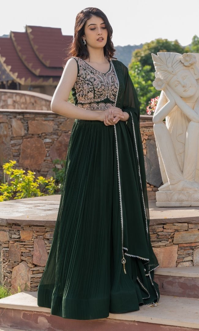 Green Handwork Lehenga Set