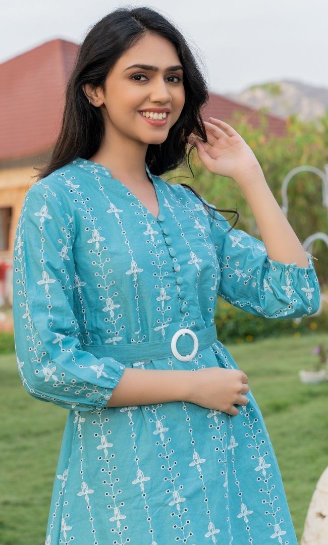 SEA GREEN CUT WORK DRESS