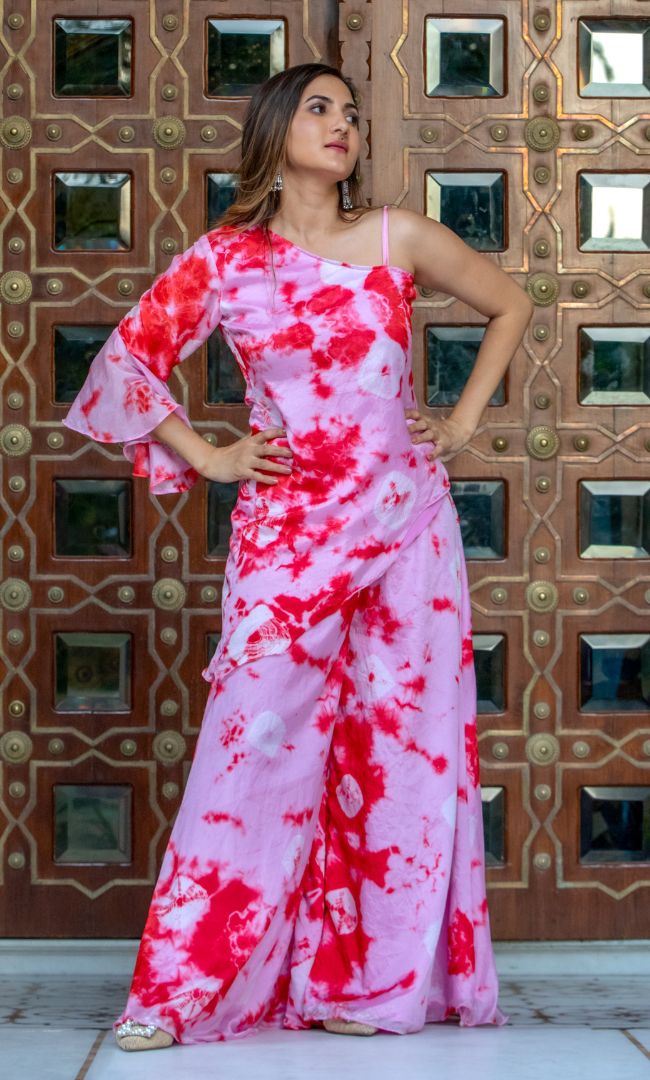 PINK SHIBORI ASYMMETRICAL CO-ORD SET