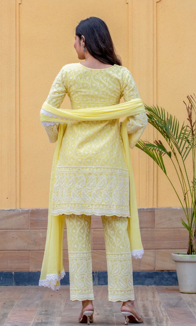 LEMON CHIKANKARI KURTA