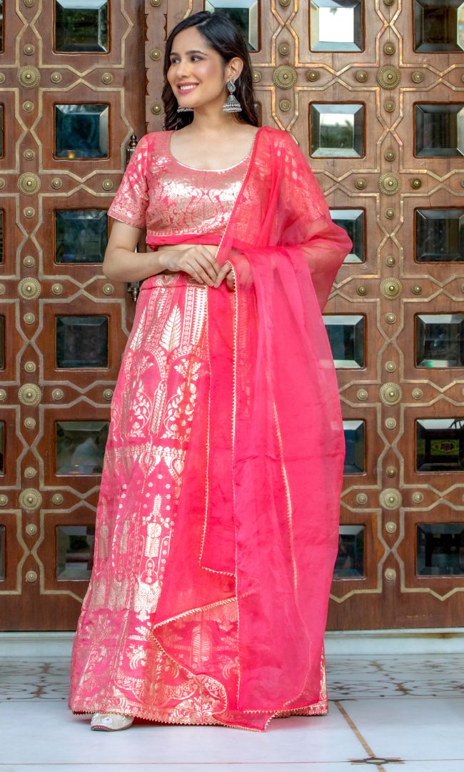 NEON PINK ZARDOZI LEHENGA SET