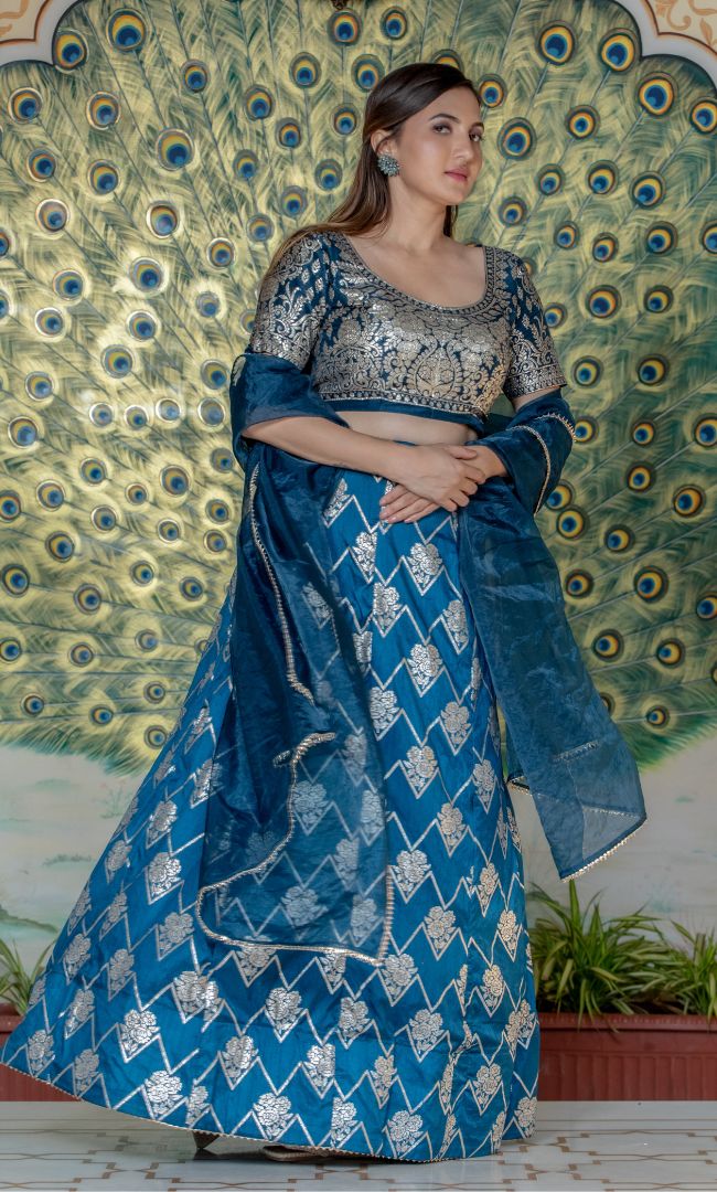 PRUSSIAN GREEN ZARDOZI LEHENGA SET