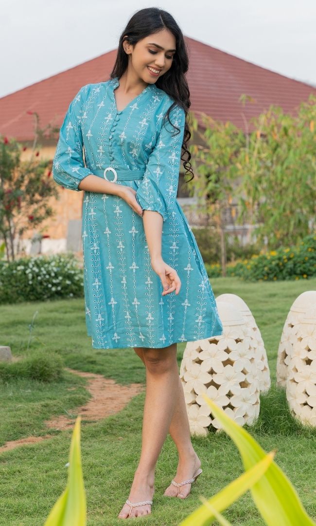 SEA GREEN CUT WORK DRESS